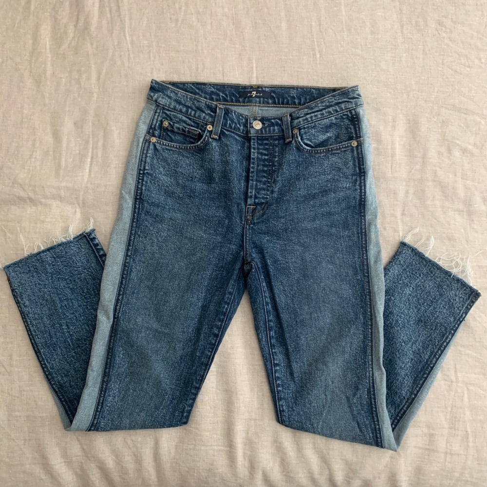 7 For All Mankind cropped, side stripe jeans
